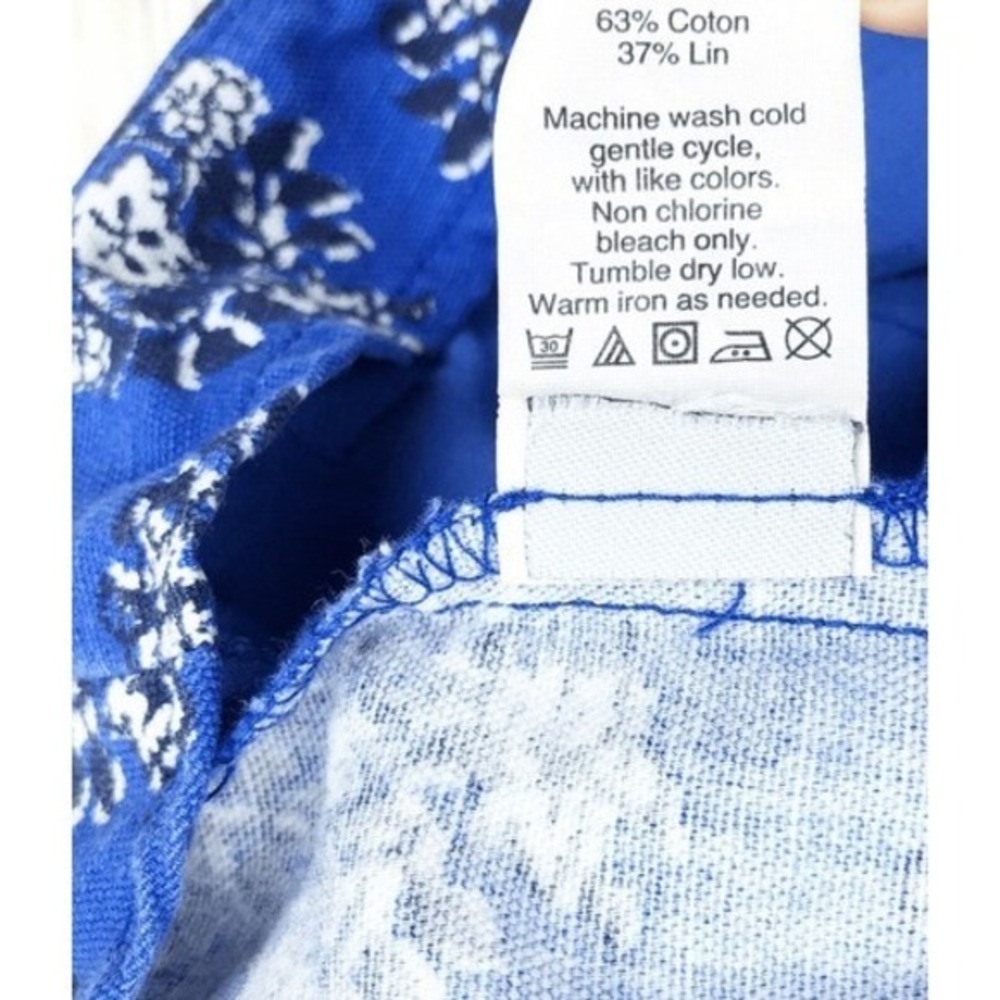 Madewell Mid Rise Pleated Deck Shorts Blue Floral Woodcut Size 2 - Picture 8 of 8